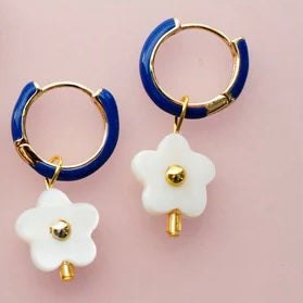 royal blue flower hoop earrings