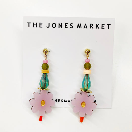 flower mix match three dangle earrings