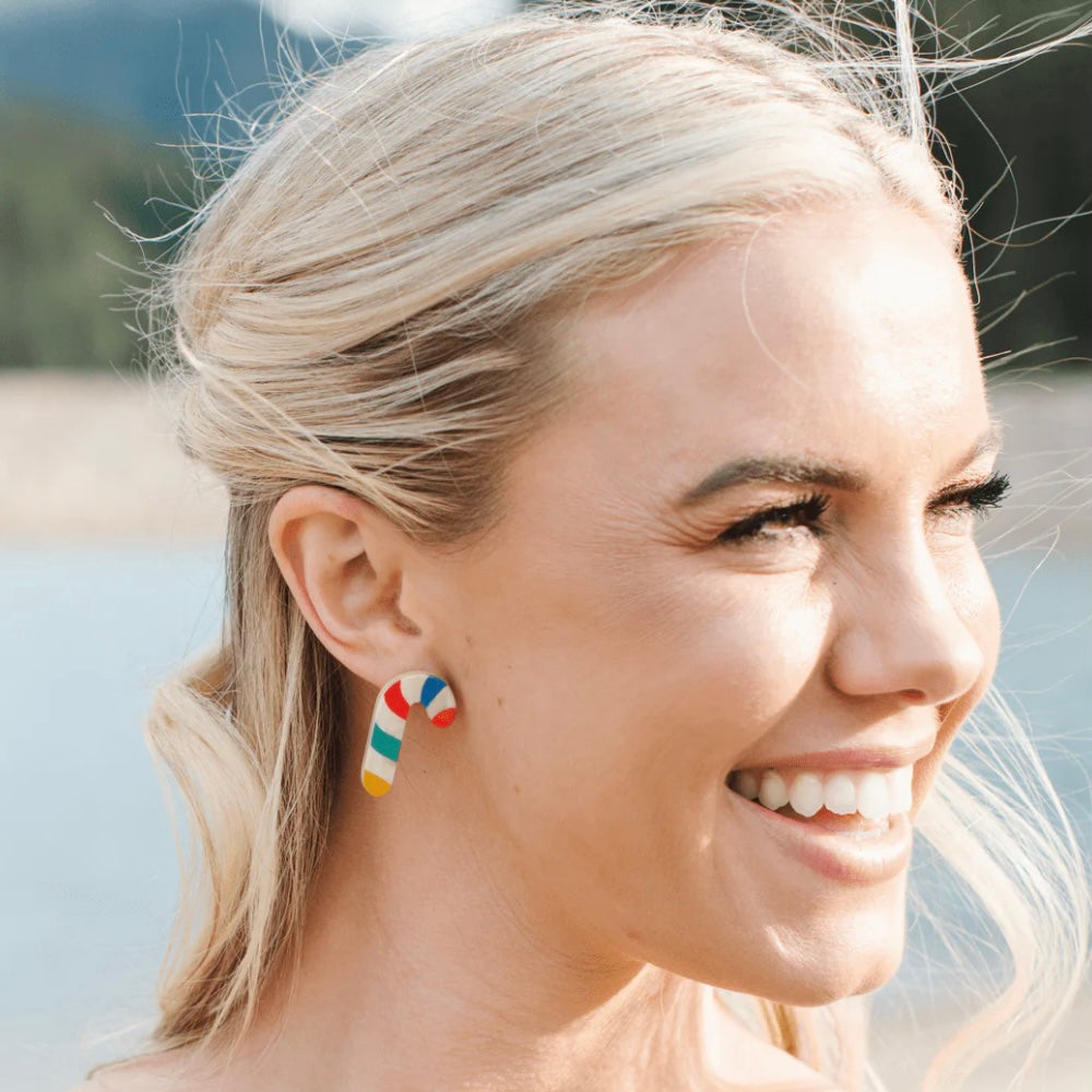 rainbow candy cane earrings