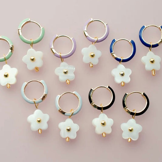 light blue flower hoop earrings