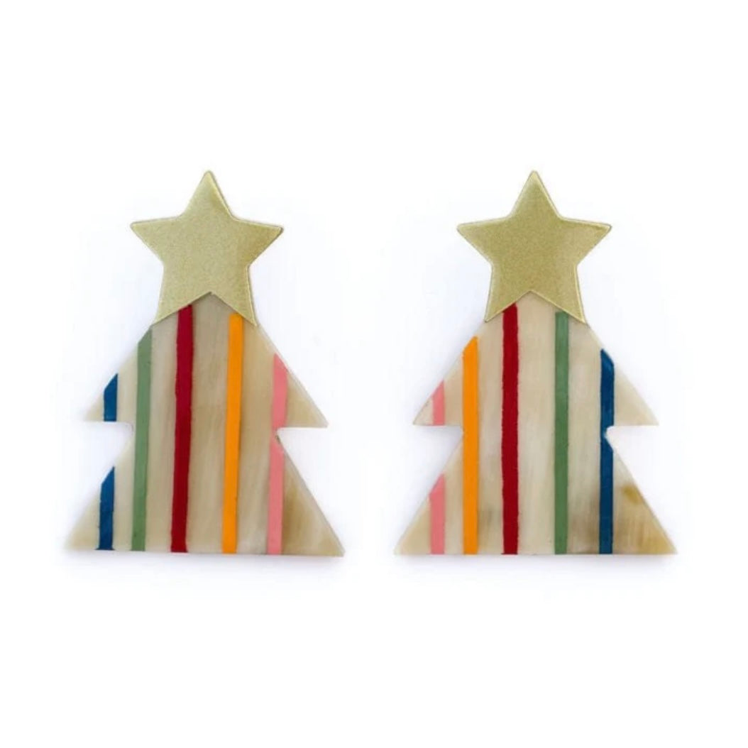 rainbow christmas tree earrings