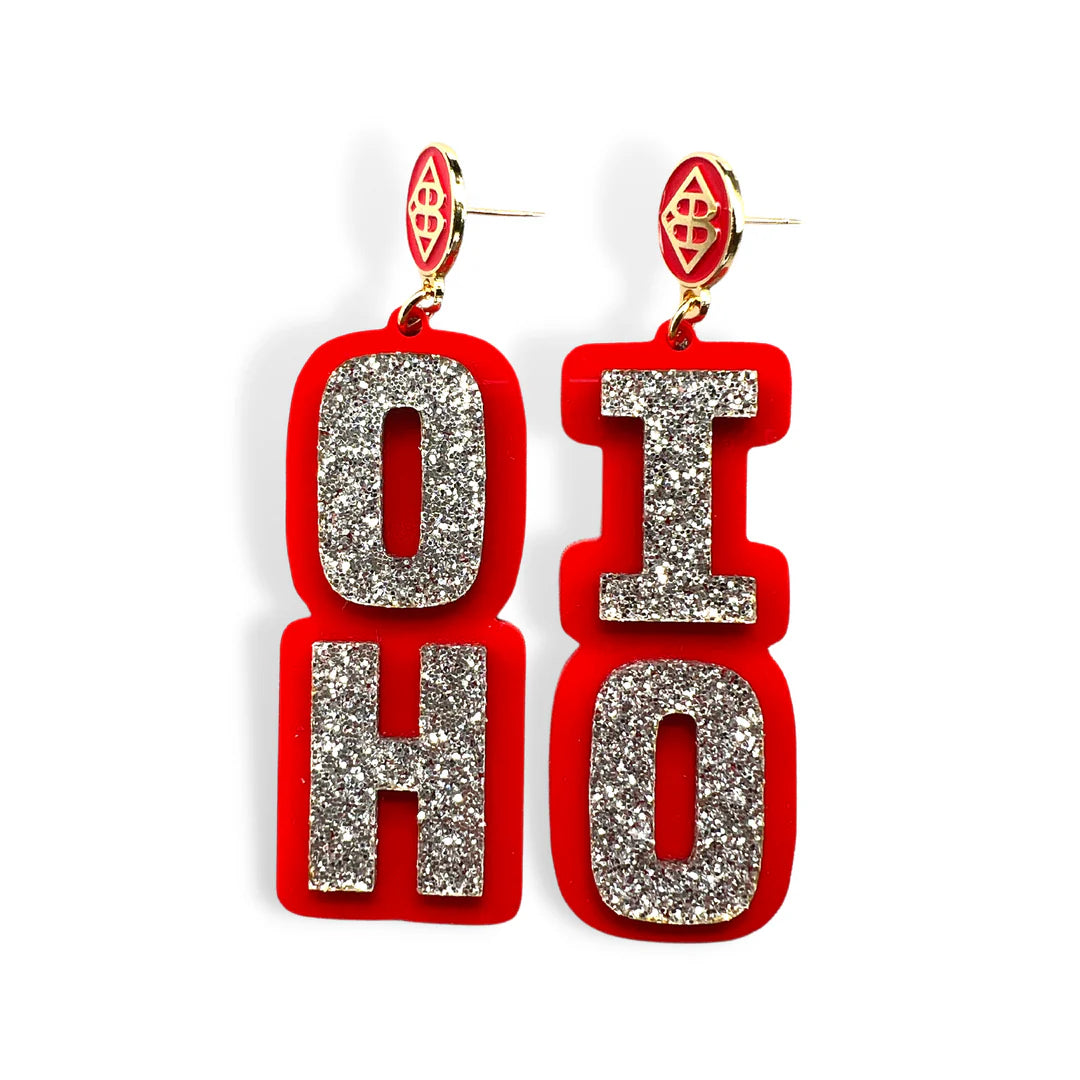 ohio state silver glitter oh io earrings