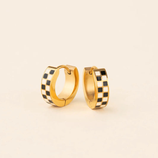 checkered chunky gold huggie hoops