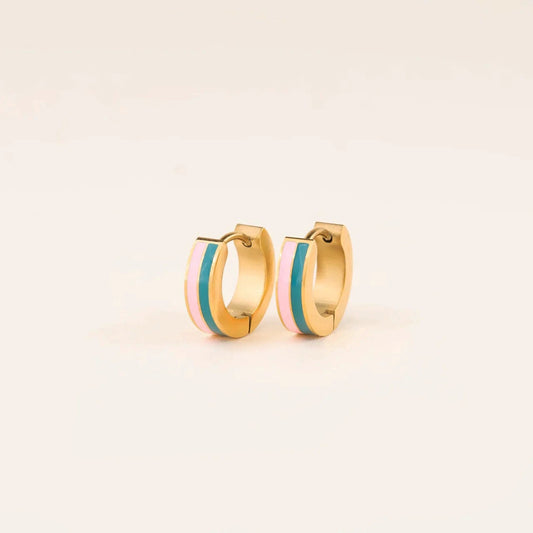 striped chunky gold huggie hoops