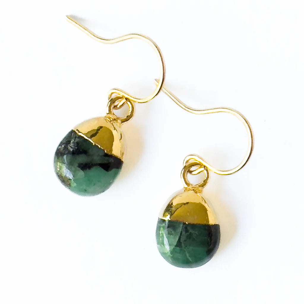 emerald tiny gemstone charm earrings