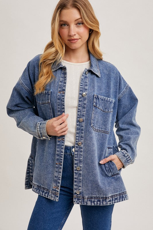 button down shirt denim jacket with pockets