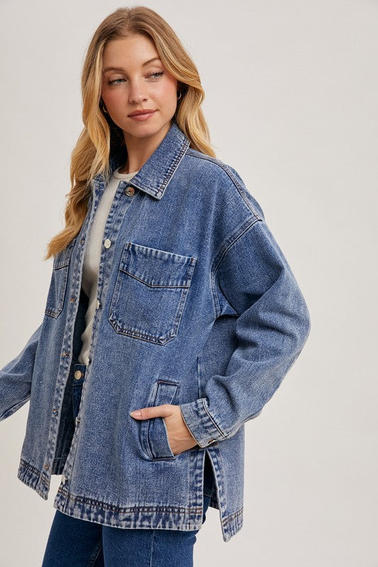 button down shirt denim jacket with pockets