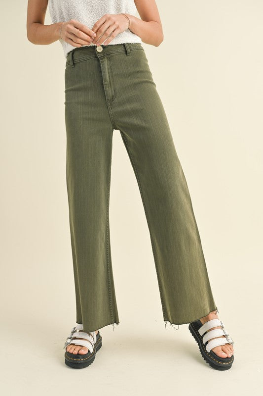 olive straight wide leg denim pants