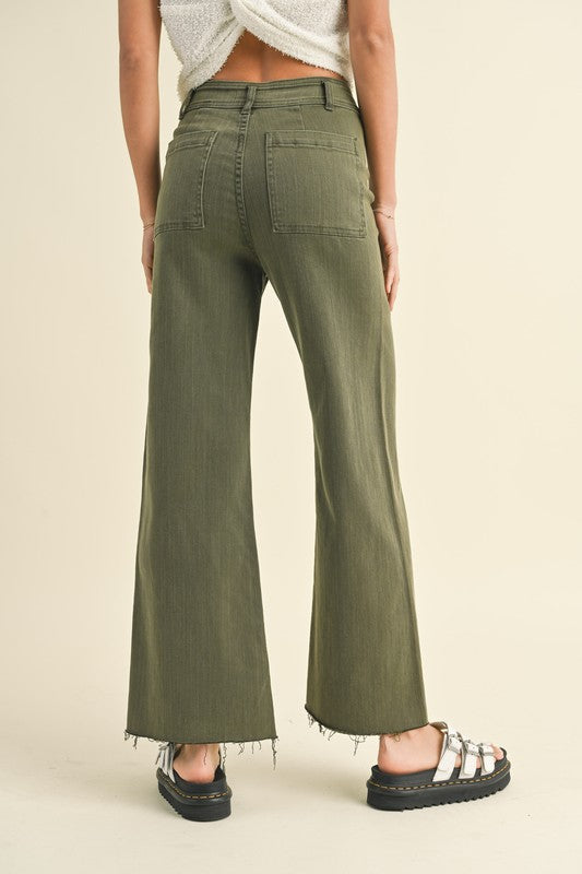 olive straight wide leg denim pants