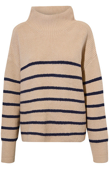 fluffy high neck striped sweater